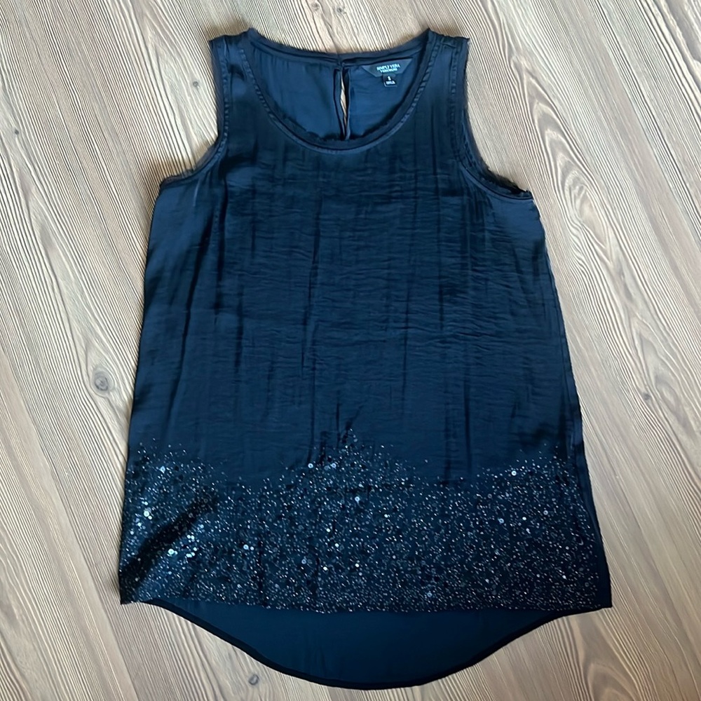 Simply Vera Wang Black Tank Top Sequin Blouse Size Small